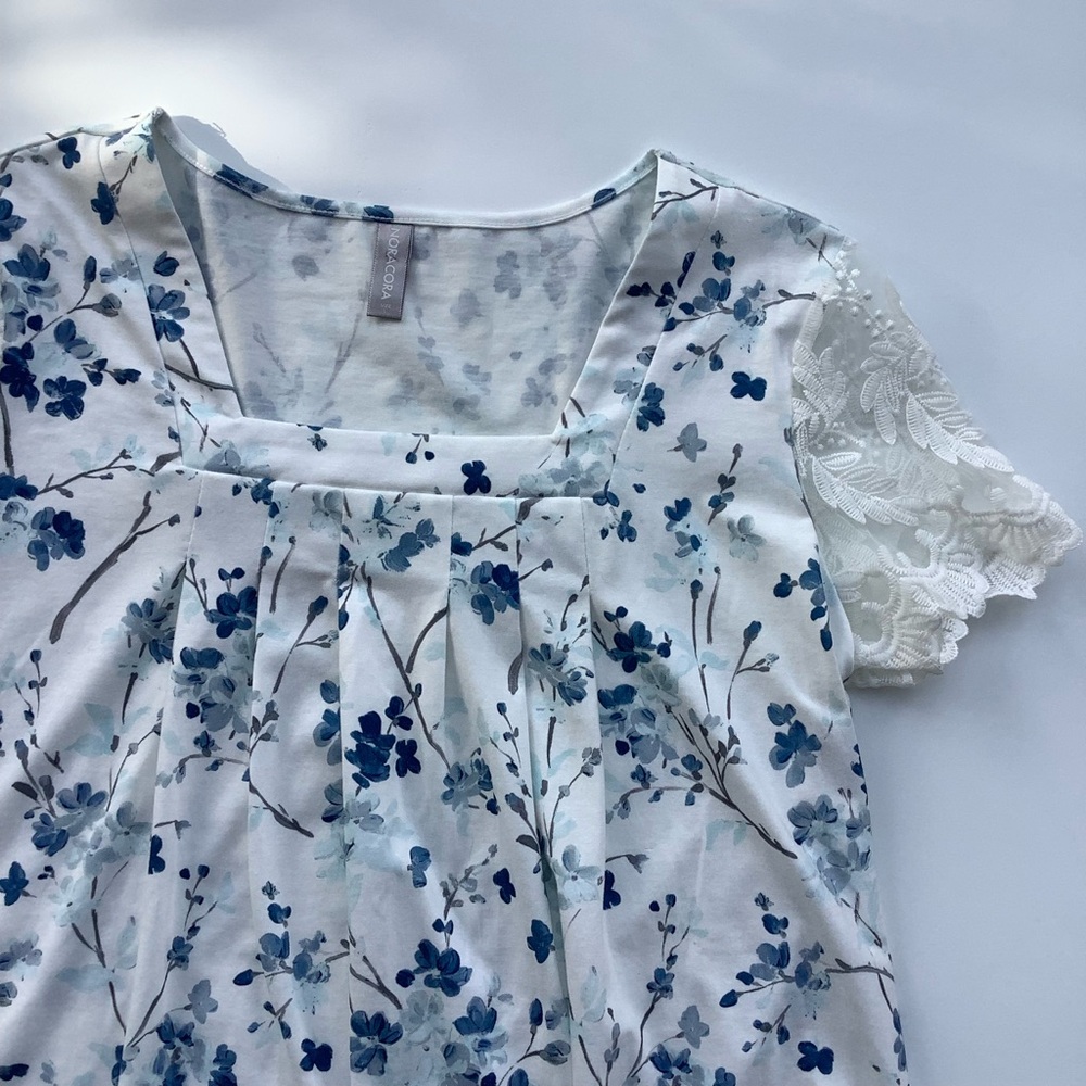 Floral Top with Lace Sleeves